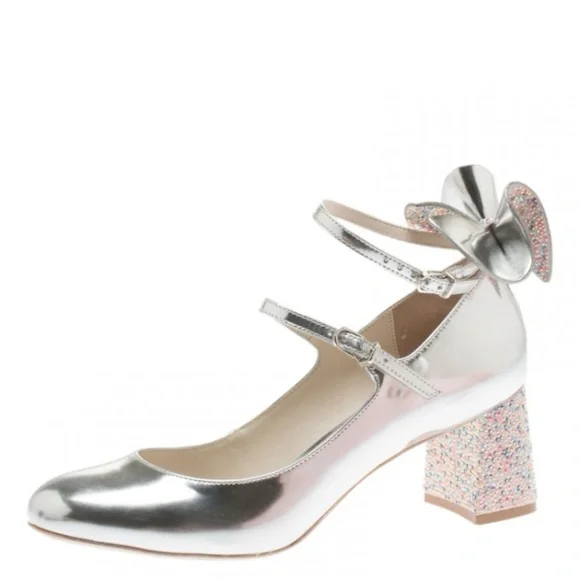 Sophia Webster Lilia Mid Mary Jane Silver Heels – Crystal Bow Block Heel – 39 - Picture 16 of 16
